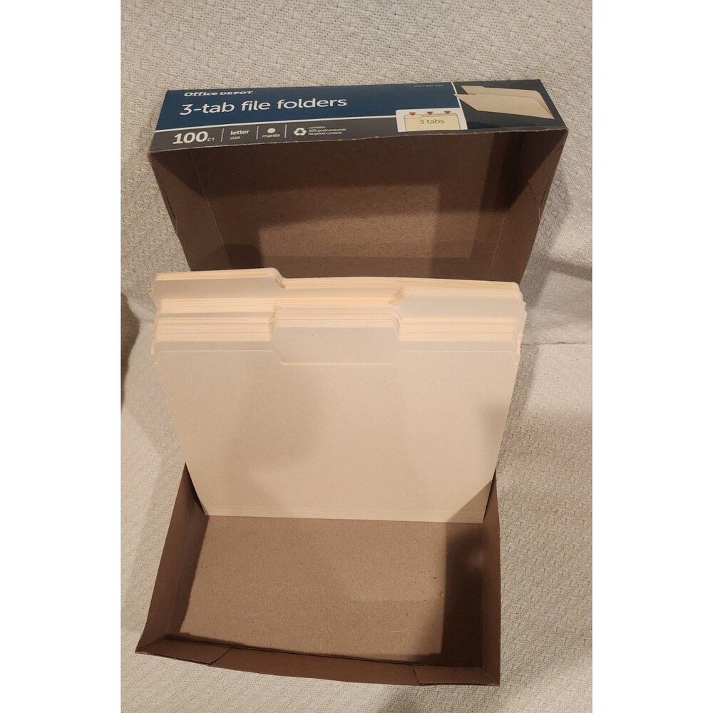Office Depot 3 Tab File Folders Letter Size 1/3 Cut *75 Total 25 Of Each Tab New